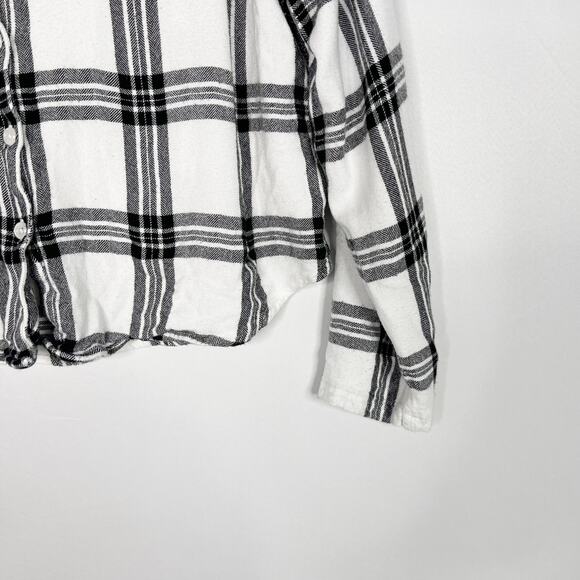 Rails Small White Black Long Sleeve Short Set Onyx Plaid Top Button Down Flannel - Picture 4 of 8